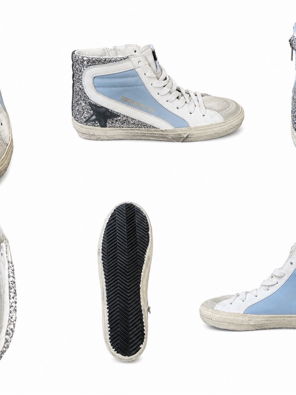 Golden Goose High-Top Sneaker in White & Light Blue with Glitter Star - Picture 9 of 9